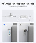 Slick Travel Power Strip With Four Ac Outlets And Three Usb Ports Including One Usb C Connector Pd 20W Fast Charging showing 45° angle flat plug design with 4 ft cord.