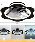Low Profile Ceiling Fan With Light Modern Flush Mount LED Dimmable Remote Control With Hidden ABS Blades, front view dimensions.