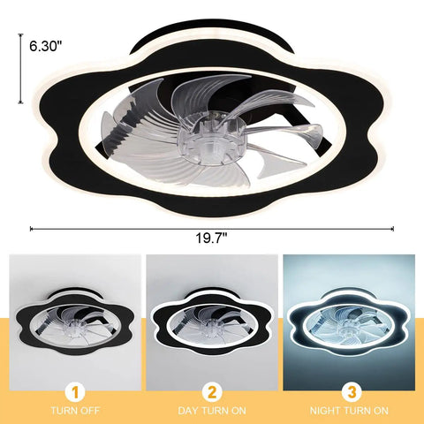 Low Profile Ceiling Fan With Light Modern Flush Mount LED Dimmable Remote Control With Hidden ABS Blades, front view dimensions.