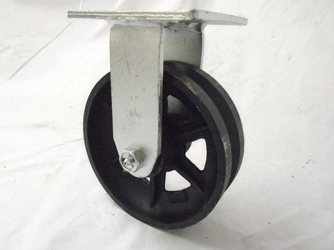 Heavy Duty 6 Inch By 2 Inch Swivel Caster With Brake And Rigid Casters Set For Seven Eighth Inch V Groove Iron Steel Wheels