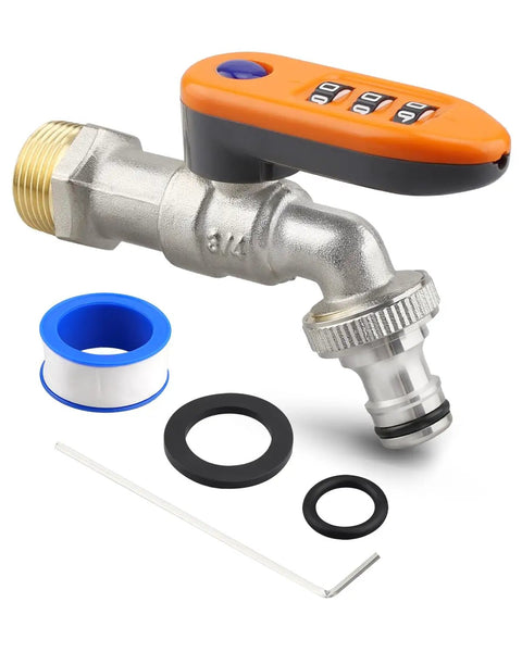 Upgraded Outdoor Faucet Lockout System With Password Lock Gate Valve Integrated Orange Brass Handle Anti Theft Water Shutoff