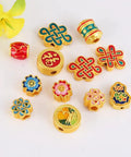 Snag These Dope Oil Drip Beads For DIY Jewelry Making With Ten Sand Gold Acrylic Bracelet Spacers And Necklace Earring Craft Findings To Level Up Your Creative Sessions. Colorful gold acrylic beads with intricate designs for jewelry crafting.