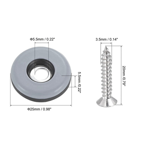 No Sweat Screw In Chair Leg Protectors And Table Glides Floor Savers with PTFE non-scratch pads, 25mm diameter and screw.