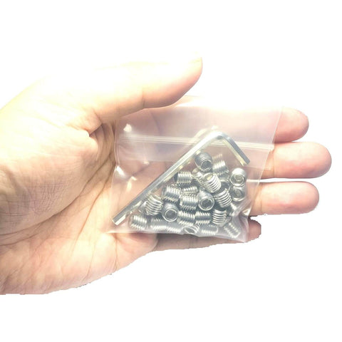 Hand holding 34 Piece 5/16-24 Stainless Steel Hex Socket Set Screws With Allen Wrench, 304 Grade Grub Screws With Hex Head