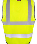 Heavy Duty Green Mesh Surveyors Vest With Loaded Tablet Pockets And Secure Id Sleeve Super Breathable Class Two Compliant Jobsite Safety Gear For Hardcore Seasoned Crews 3XL back view with reflective strips.