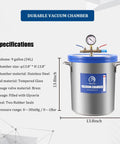 Front view of PBAUTOS 9-gallon stainless steel vacuum chamber with blue tempered-glass lid and gauge