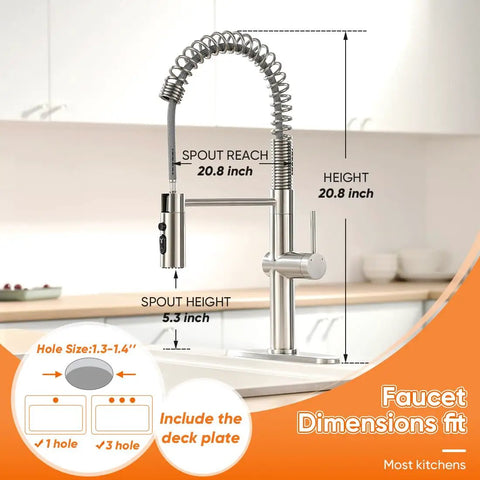 Pull Out Kitchen Faucet With Sprayer Low Lead Pro Grade Single Handle Pull Down Sprayer Brushed Nickel Finish Includes Deck Plate