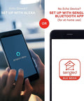 Alexa Compatible Daylight LED Bulbs 12 Pack With Bluetooth Mesh Smart Home Lighting setup options with Alexa and Sengled app displayed