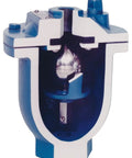 Rugged Air Vacuum Valve With 2x2 FNPT Cast Iron Body And 316 Stainless Float, UL Listed, 2 Inlet And Outlet, 5 PSI Min, Vacuum To 29 InHg, Max Temp 250 F, Built To Last Industrial Grade Vent For Piping Systems cutaway view