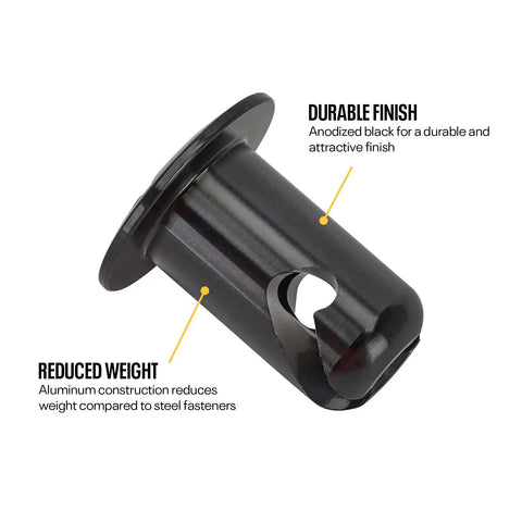 Quarter Turn Panel Fasteners Quick Release Snap On Clips Heavy Duty No Sweat Mounting showcasing black anodized aluminum fastener.