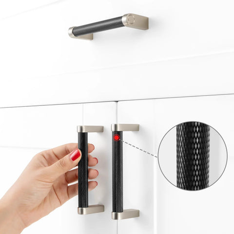 Black And Nickel Knurled Cabinet Pulls Three And Three Quarter Inch Hole Centers Solid Metal Handles for kitchen cabinetry