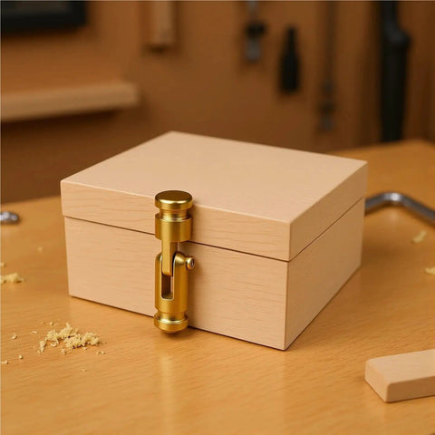 Wooden box with a brass hidden barrel hinge for cabinets and furniture continuous piano cylindrical hinges.