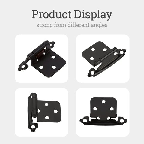 Heavy Duty Cabinet Hinges 8 Pack With Slick Self Closing Action and Surefire Half Inch Overlay Setup For No Fuss Kitchen Remodels In Solid Satin Black Steel That Runs Like Butter Daily from multiple angles.