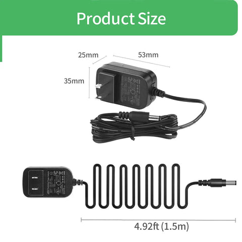 Plug And Play 6V DC 1A Power Adapter From 100-240V AC To 6V DC With 5.5mm X 2.1mm Plug, 1.5m cable, shown coiled with measurements.