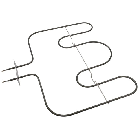 Electric Range Bake Element Replacement for Specific Models MEE36593201 and MEE36593202 Not Universal 240V 3400W Stainless Steel Outer Sheath Mounts to Back Wall with Screws Sixteen And A Half Inches Long and Nineteen And Three Quarters Inches Wide showing wavy heating element design.