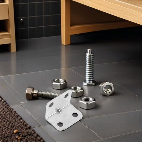 100 Piece Heavy Duty L Shaped Right Angle Brackets made of cold rolled steel with nuts and bolts, ideal for furniture reinforcement.