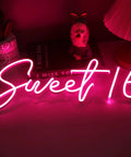 Pink Sweet 16 LED Neon Sign 17 By 7.3 Inches USB Powered Wall Decor For Bedroom Birthday Party Vibe Sweet 16 Glow Accessory