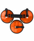 Heavy Duty Suction Glass Lifter For Big Panels With Reinforced Support, 3-claw design, orange rubber suction cups, 485 lbs capacity.