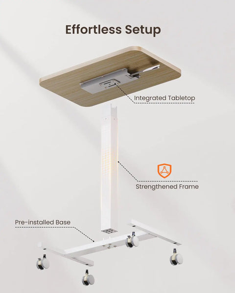 Mobile Standing Desk On Wheels With Pneumatic Lift Sit To Stand Adjustable Height From 28.9 To 46.1 Inches Portable Laptop Desk Setup