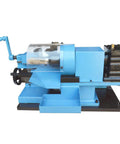Pro Shop Ready 1.5 HP Electric Tube Pipe Notcher End Mill Kit featuring knockout swivel vise mechanics, blue machine for metal bending.
