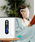 Woman using Hydrogen Inhaler Face Mask For Skin Health And Glow Up H2 Gas Inhalation Facial Mask with oxygen therapy at home.