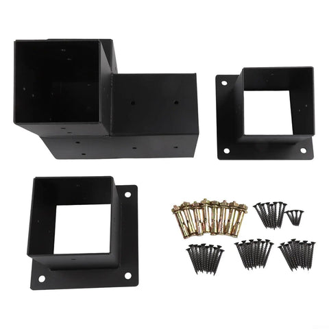 Slanted Roof Pergola Bracket Kit With 15 Degree 3 Way And Single Direction Wall Mounts Black Steel Brackets and screws