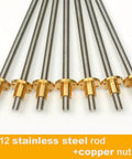 Solid T12 Lead Screw For 3D Printers Dope Build Ready 12mm Diameter 2mm Pitch Copper Nut Included Length From 100mm To 1200mm Fits