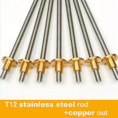 Solid T12 Lead Screw For 3D Printers Dope Build Ready 12mm Diameter 2mm Pitch Copper Nut Included Length From 100mm To 1200mm Fits