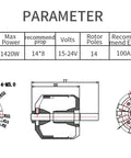 Diagram of RC Brushless Motor 5055-400KV 1420W High Efficiency With 4.0mm Banana Plug, Balanced Rotor dimensions and specifications.
