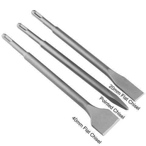 Three chisels from Six Piece SDS Plus Concrete Drill Bit Set With Point Chisel And Flat Chisels For Rotary Hammer Drills 20 Mm And 40 Mm