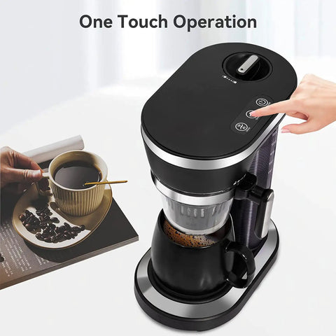 All In One Coffee Maker With Built In Grinder And Steam Pressure Technology For Bold Bean To Cup Drip in use with one touch operation.