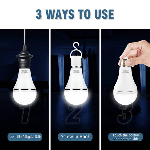 Rechargeable Emergency LED Bulbs With 1500mAh Battery Backup For Power Outages 15W 80W Equivalent 3 ways to use
