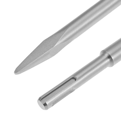 Close-up of Masonry Chisel Set Four Piece For Rotary Hammer Drills Includes Point Flat Wide Scaling Tile Chisels Built Tough As Nails With 40CrMo Alloy Steel