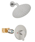 8 Inch Round Rain Shower Head Set With Stainless Steel Single Handle Trim Kit, Wall Mount Bath System, Brushed Nickel Finish