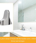 4 Piece Adjustable Glass Shelf Brackets Wall Mount Zinc Alloy Floating Shelf Clamps in modern bathroom setting
