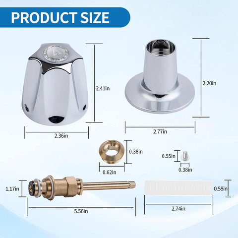Dimensions of 3-Handle Shower Trim Kit Replacement For Price Pfister Verve And Windsor Faucets, includes solid stems and chrome finish.