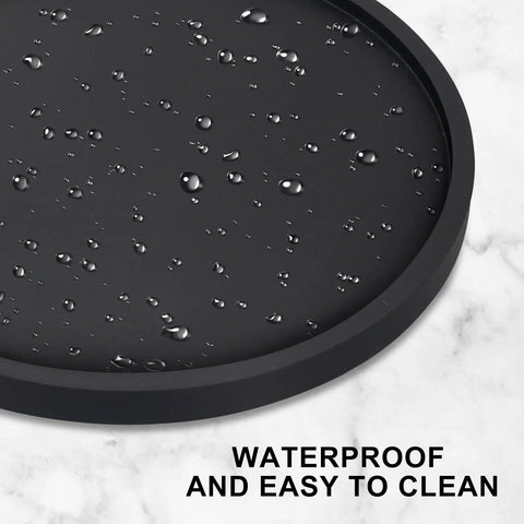 Close-up of a waterproof 10-inch round wooden lazy Susan turntable tray, showcasing water droplets on its surface.