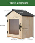 Outdoor Wooden Little Library Box For DIY Book Exchange with pine wood, glass door, and handle, dimensions labeled.