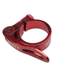 Lightweight Aluminum Bike Seat Post Clamp With Quick Release, Hollow 39g Design in red, tool-free adjustment, size visible.