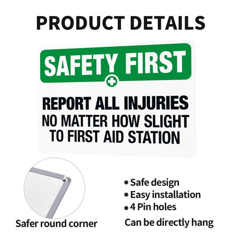 Warning Sign Report All Injuries No Matter How Small For First Aid Aluminum Safety Plaque Industrial Wall Decor 8 By 12 Inches