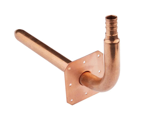 Pack Of 10 PEX Copper Stub Out Elbows With Wall Flange, 1/2 Inch Nominal, 8 Inch Length, Crimp Connection, Lead Free Copper