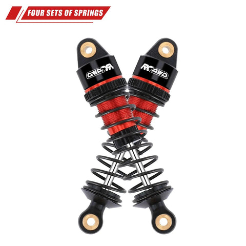 ARRMA Grom Shock Absorber Kit With 3 Spring Options for RC cars, red front and rear shocks with adjustable threading.