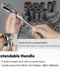 Person adjusting Locking Flexible Extendable Ratchet Wrench With A 180 Degree Flex Head for Three Eighth Inch Drive Reversible