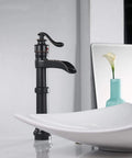 Oil Rubbed Bronze Vessel Sink Faucet With Tall Waterfall Spout Single Hole Deck Mount One Handle Farmhouse Style Bathroom Faucet