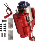 Three Generation Full Metal RC Car Gearbox Transmission Kit With Servo Upgrade, red metal components and mounting hardware displayed.