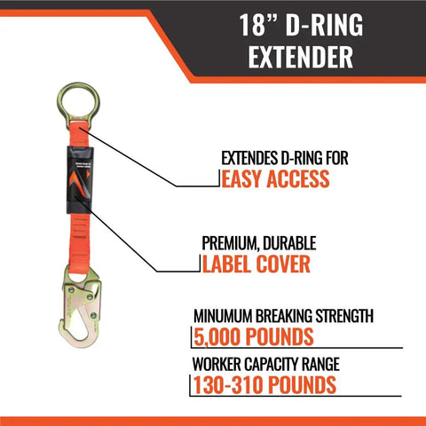 18 Inch D Ring Extender With Snap Hook For Fall Protection And Roofing OSHA ANSI Compliant Lanyard Attachment Extender Product