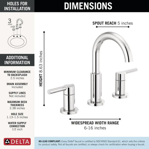Chrome 3 Hole 8 Inch Widespread Bathroom Sink Faucet With Push Pop Drain For Vanity No Brainer Install Easy DIY Setup
