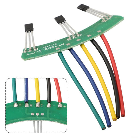 Badass 41F Hall Effect Sensor Board For 1000W To 2000W Brushless Motors On Electric Trikes showing PCB with multiple colored wires.