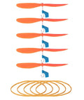 5 Inch Orange Plastic Propeller Set With Rubber Band Hooks For DIY STEM Airplanes Helicopters And Prop Driven Cars visible with blades and rubber bands