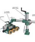 Pro Grade Three Roller Variable Speed Power Feeder With Brushless 220V Motor showcasing variable-speed dial and heavy-duty smart stand.